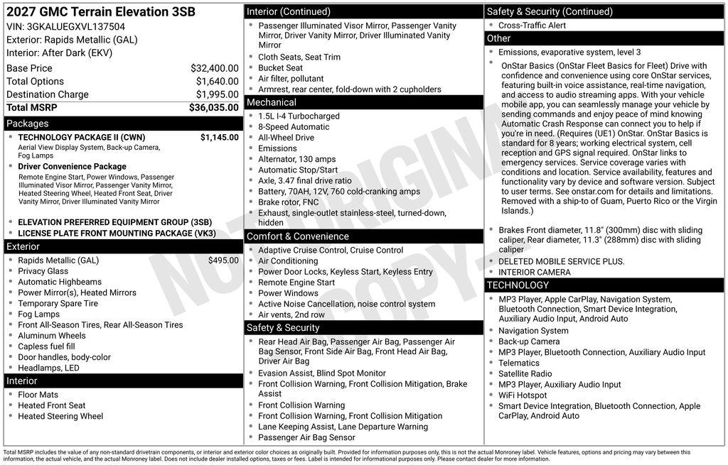 New 2027 GMC Terrain ELEVATION