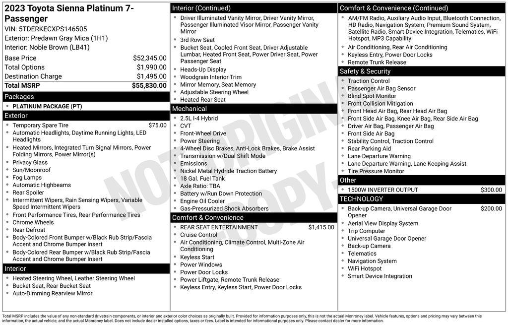 صورة 2 لـ 2023 Toyota SIENNA PLATINUM 7 PASSENGER