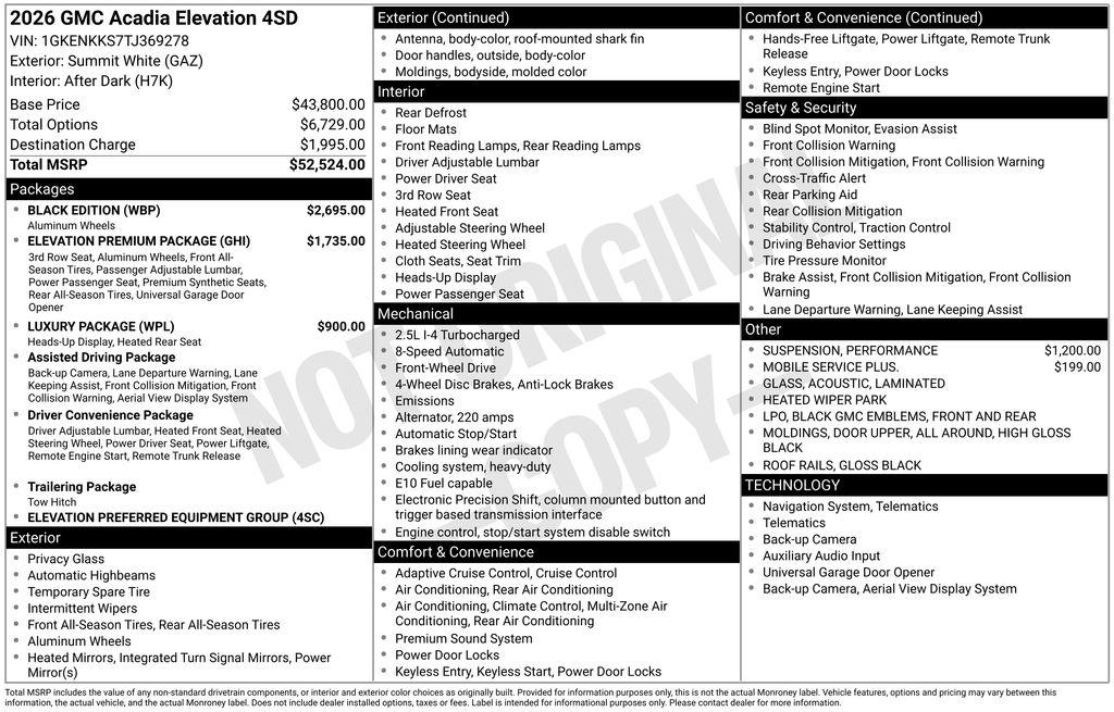New 2026 GMC Acadia Elevation FWD