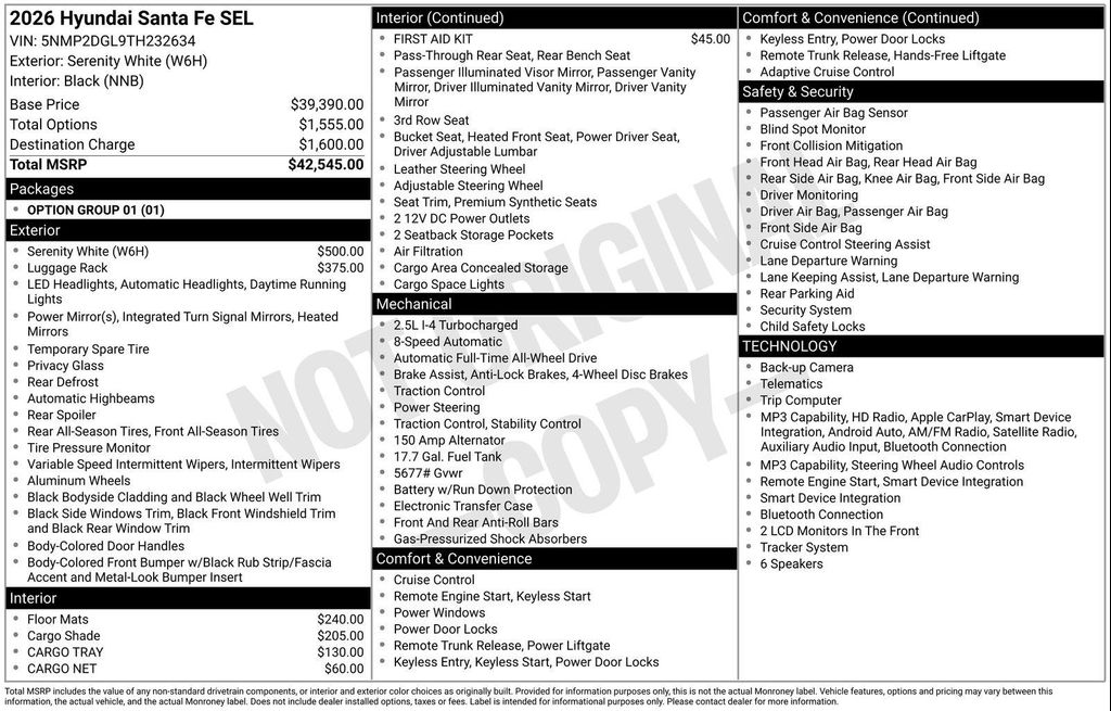 New 2026 Hyundai SANTA FE SEL 2.4