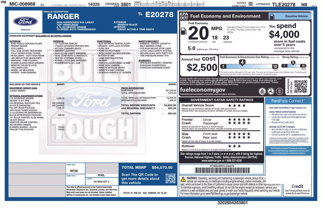 New 2026 Ford Ranger LARIAT
