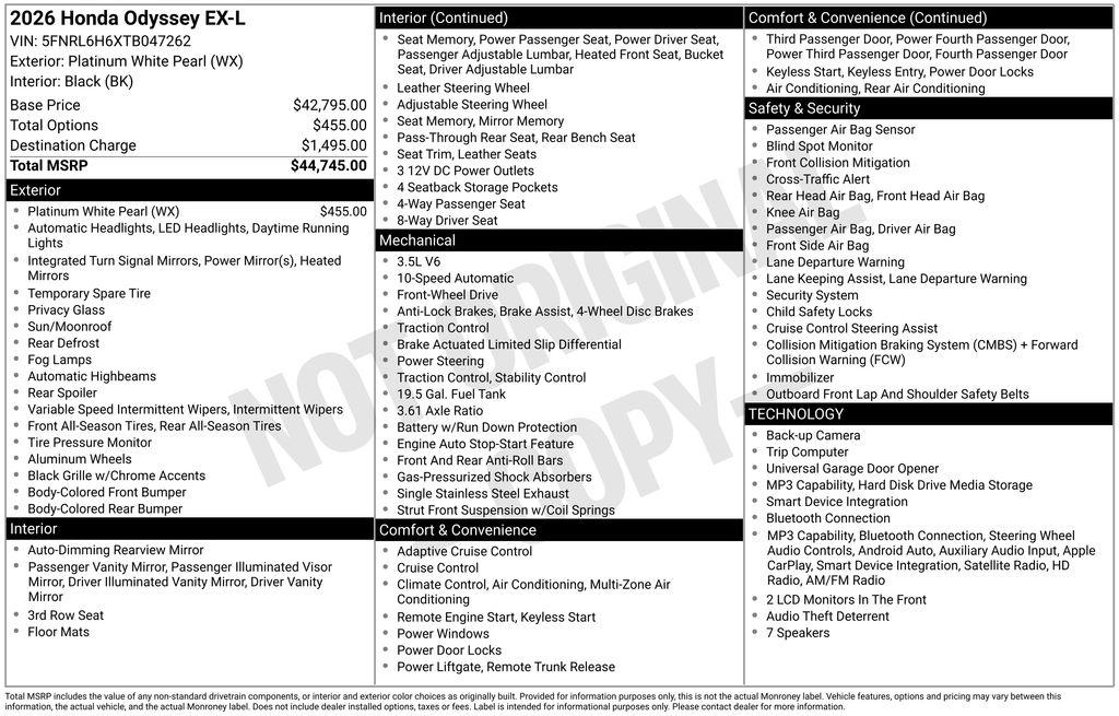 New 2026 Honda Odyssey EX-L