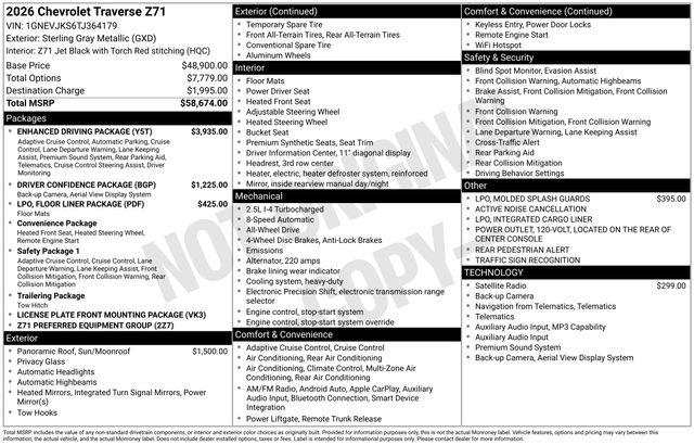 New 2026 Chevrolet Traverse AWD Z71