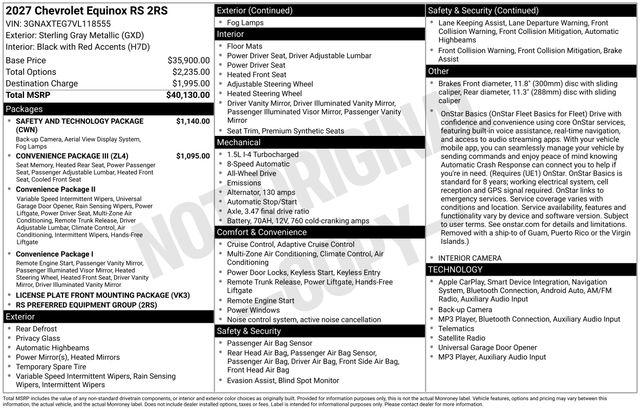 New 2027 Chevrolet Equinox RS AWD