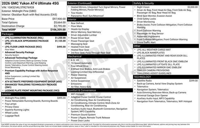 New 2026 GMC Yukon 4WD AT4 Ultimate