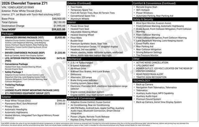 New 2026 Chevrolet Traverse AWD Z71