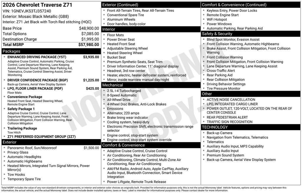 New 2026 Chevrolet Traverse Z71
