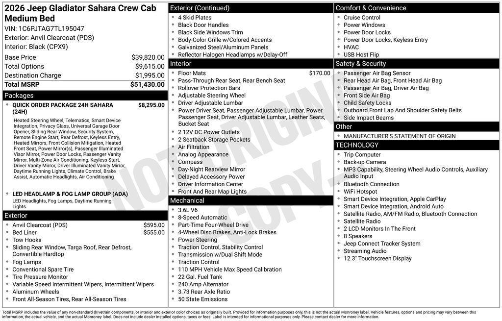 New 2026 Jeep Gladiator Sahara 4x4