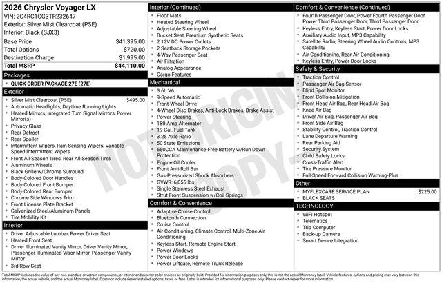 New 2026 Chrysler Voyager LX