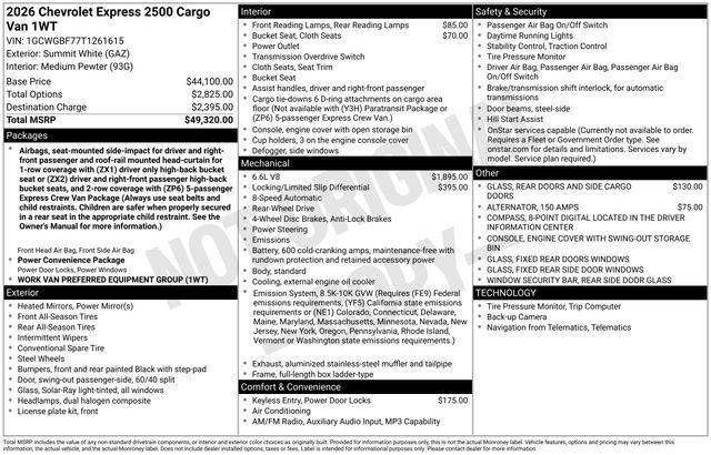 New 2026 Chevrolet Express 2500 Work Van