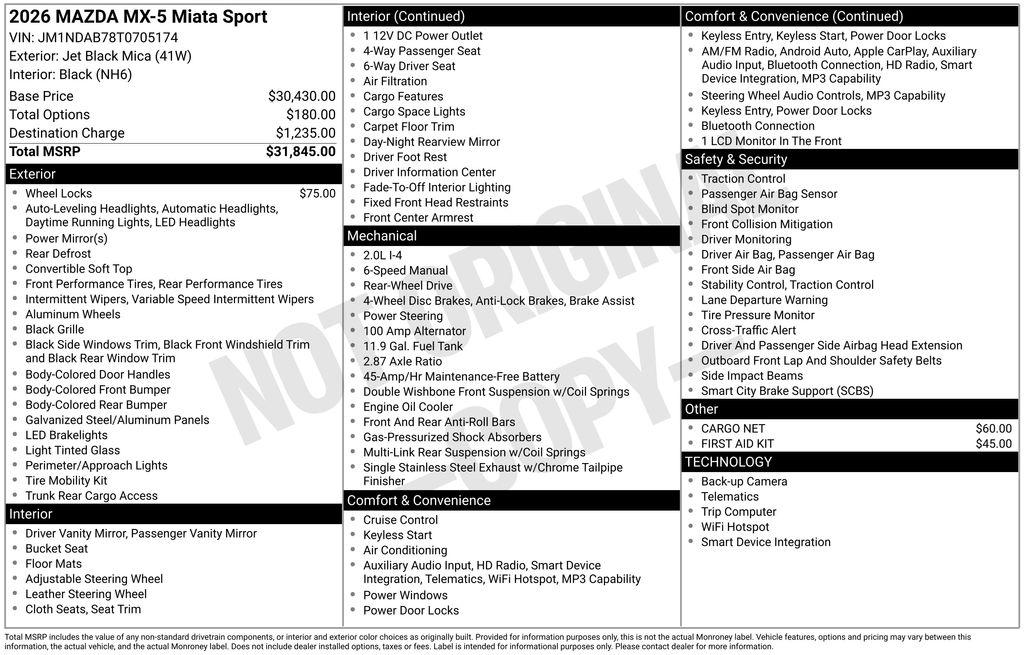 New 2026 Mazda MX-5 Miata Sport