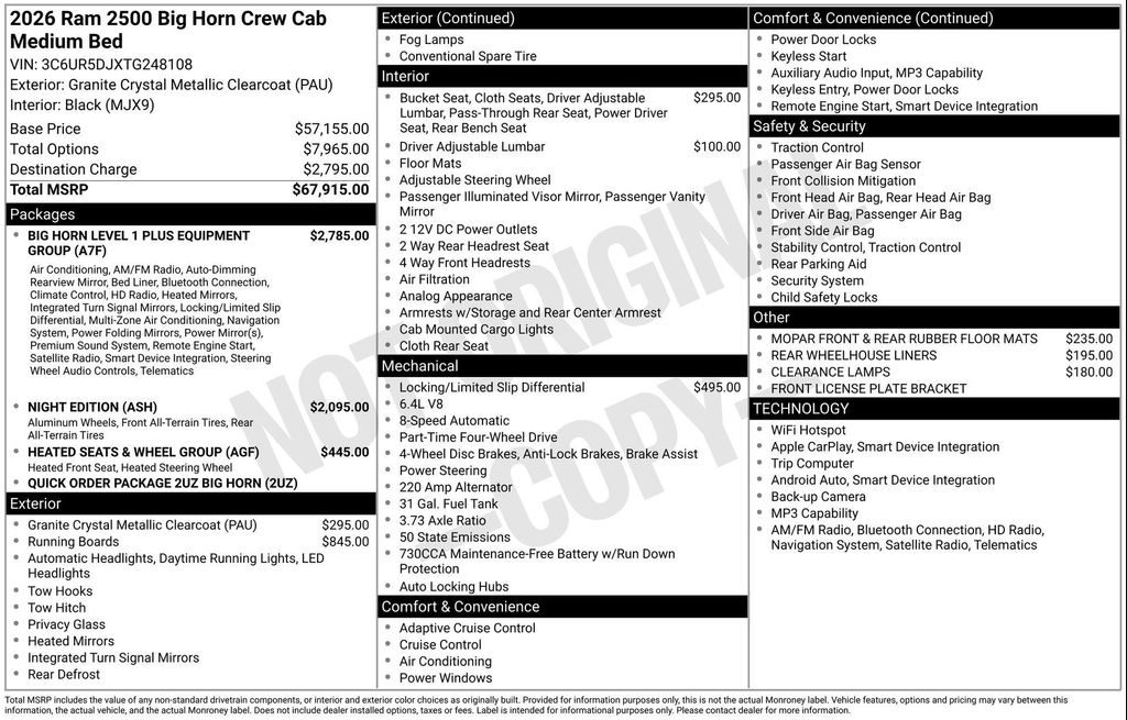 New 2026 RAM 2500 Big Horn Crew Cab 4x4 6'4' Box
