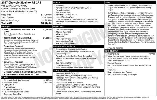 New 2027 Chevrolet Equinox RS AWD