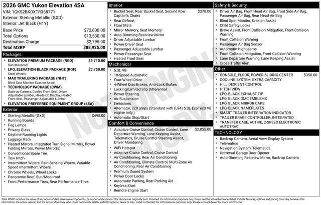 New 2026 GMC Yukon Elevation