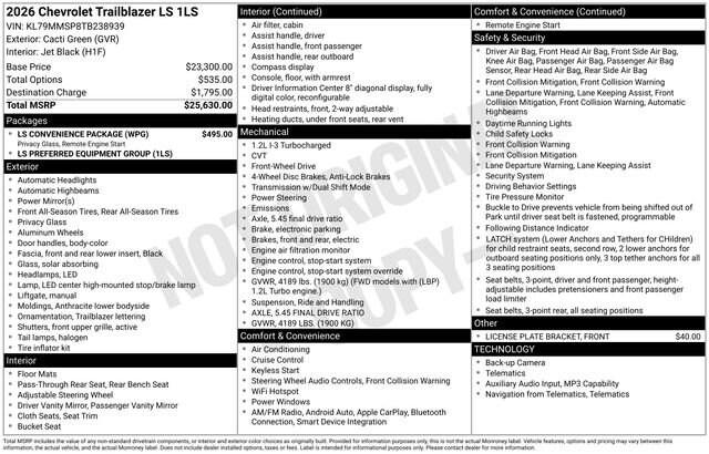 New 2026 Chevrolet Trailblazer LS