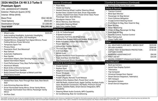 New 2026 Mazda CX-90 3.3 Turbo S Premium Sport