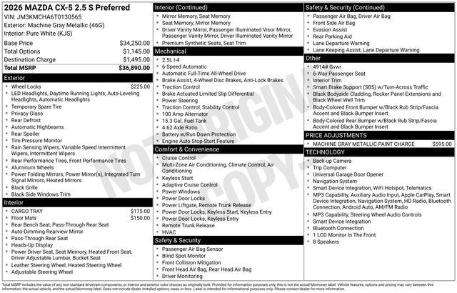 New 2026 Mazda CX-5 2.5 S Preferred Package