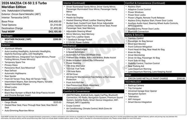 New 2026 Mazda CX-50 2.5 Turbo Meridian Edition