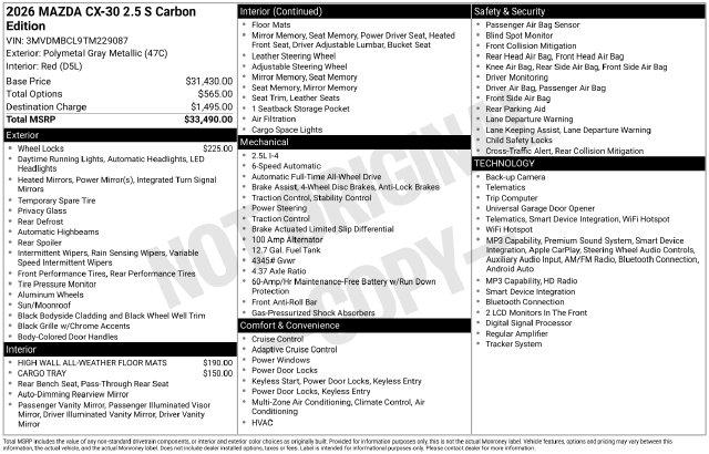 New 2026 Mazda CX-30 2.5 S Carbon Edition