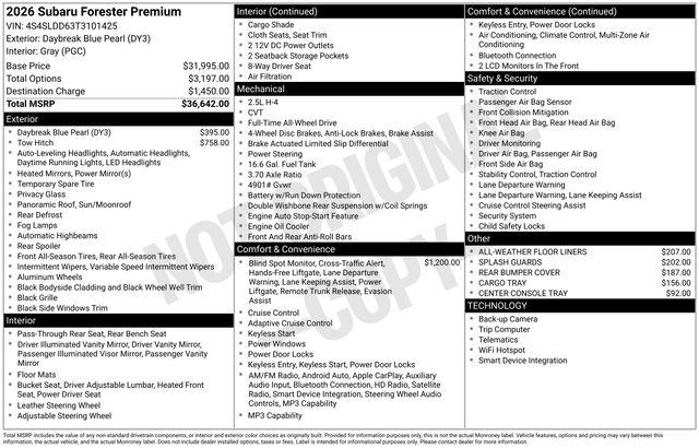 New 2026 Subaru Forester Premium
