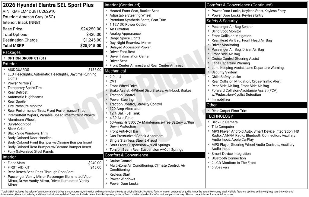 New 2026 Hyundai ELANTRA SEL Sport