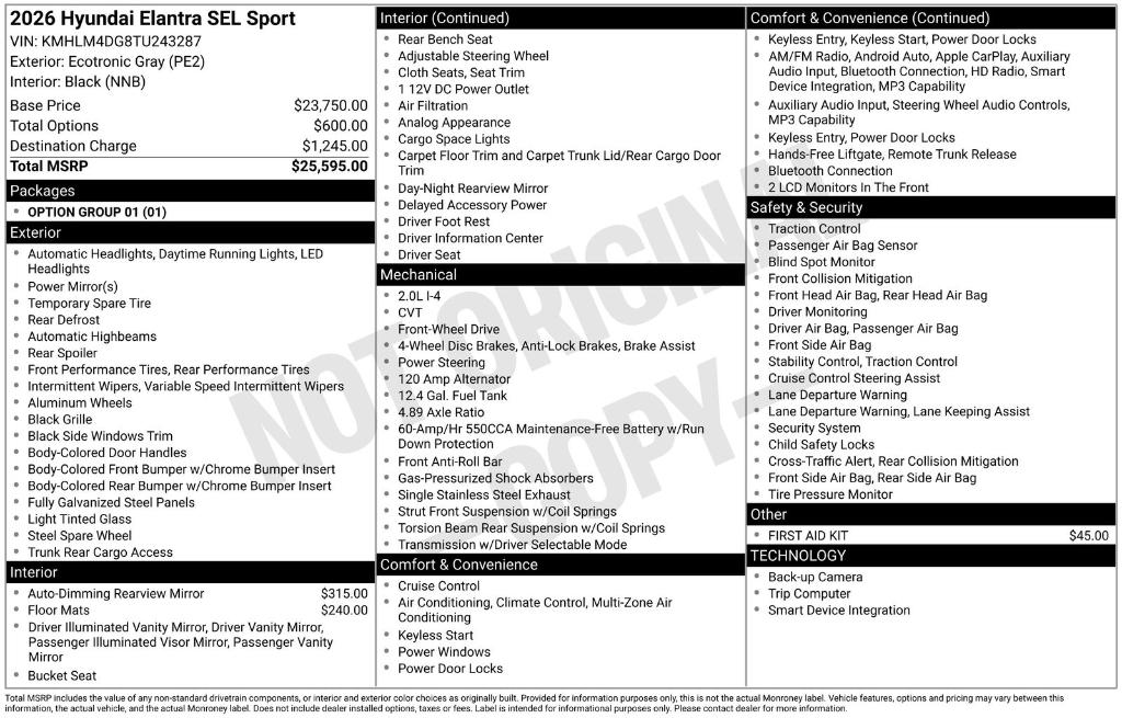 New 2026 Hyundai ELANTRA SEL Sport