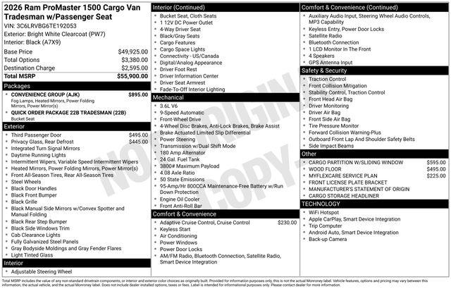 New 2026 RAM ProMaster 1500 Base