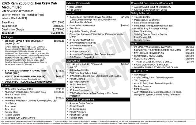 New 2026 RAM 2500 Big Horn Crew Cab 4x4 6'4' Box