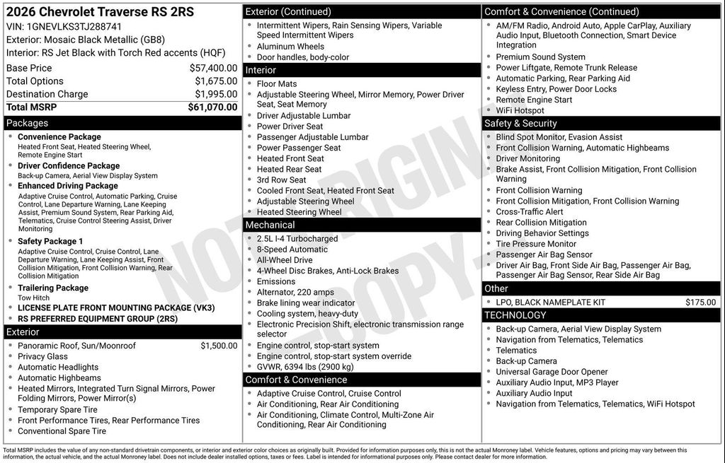 New 2026 Chevrolet Traverse RS