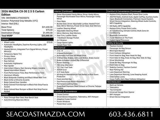 New 2026 Mazda CX-30 2.5 S Carbon Edition