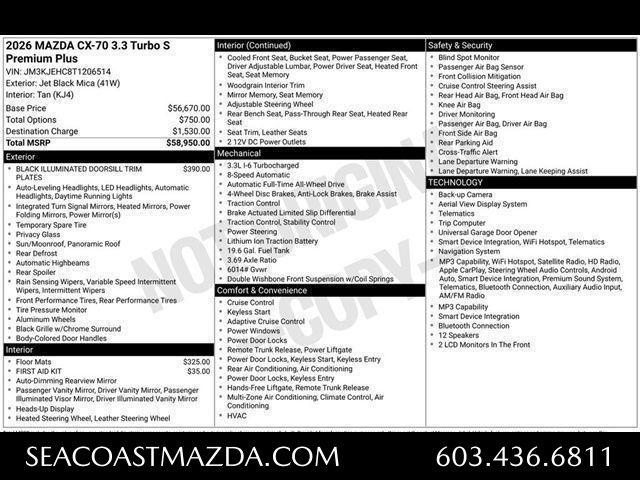 New 2026 Mazda CX-70 3.3 Turbo S Premium Plus Package