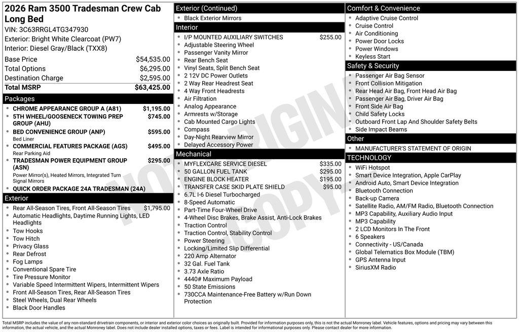 2026 RAM 3500 TRADESMAN CREW CAB 4X4 8' BOX — фото 4