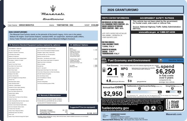 New 2026 Maserati GranTurismo Coupe
