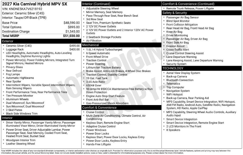 New 2027 Kia Carnival SX