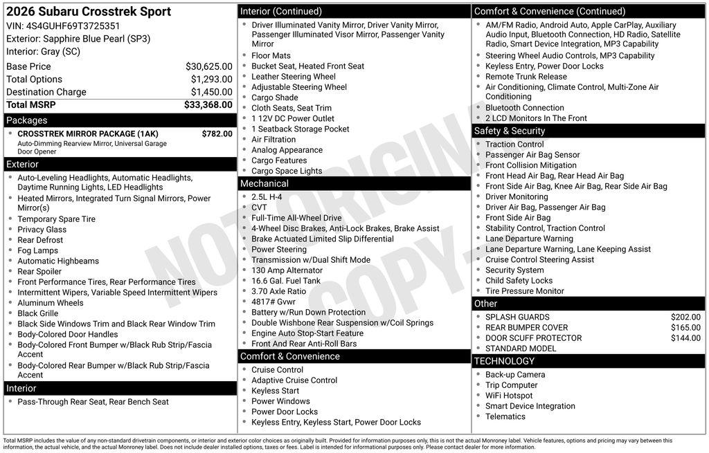 New 2026 Subaru Crosstrek Sport