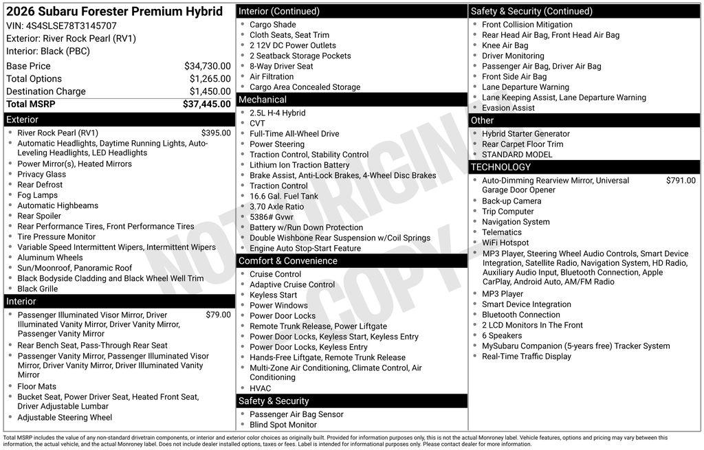 New 2026 Subaru Forester Hybrid Premium