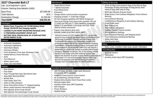 New 2027 Chevrolet Bolt LT FWD