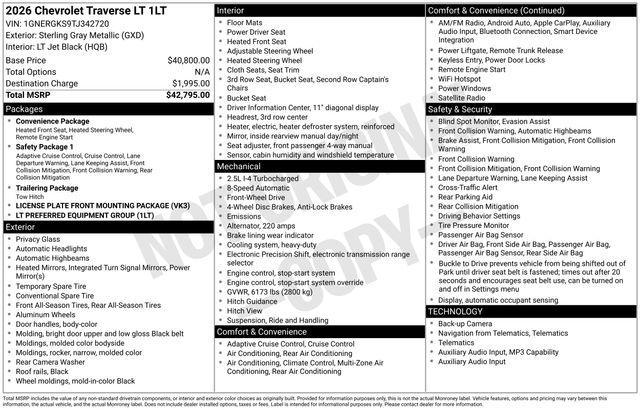 New 2026 Chevrolet Traverse LT