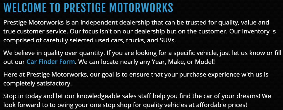 prestige motor works reviews