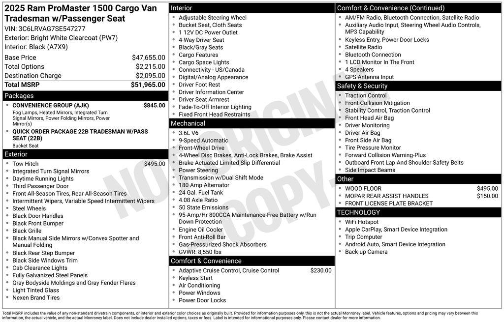 New 2025 RAM ProMaster 1500 Low Roof