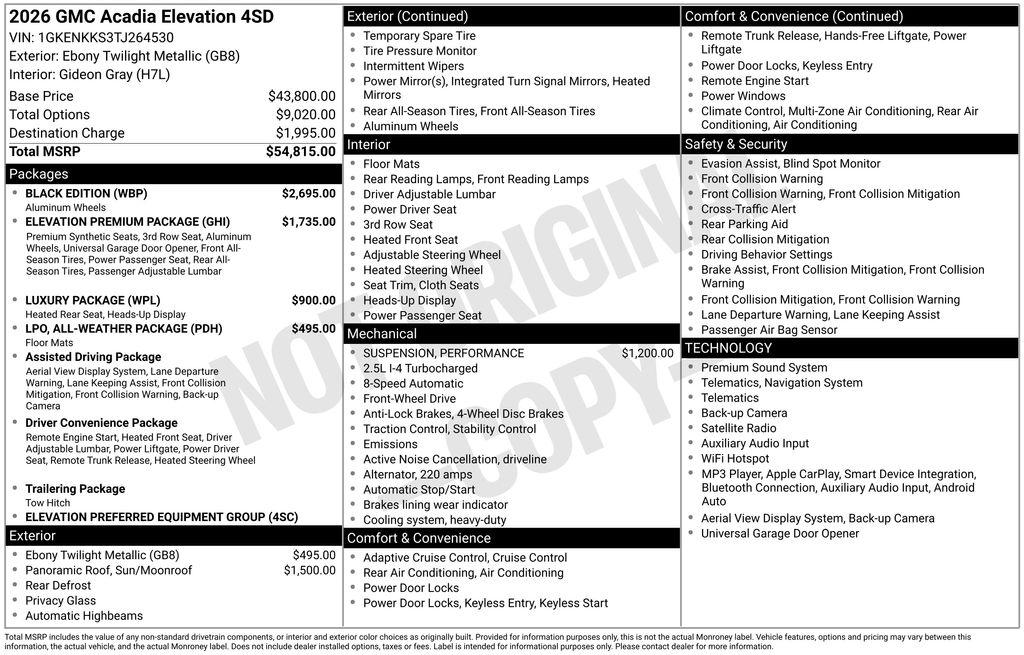 New 2026 GMC Acadia Elevation