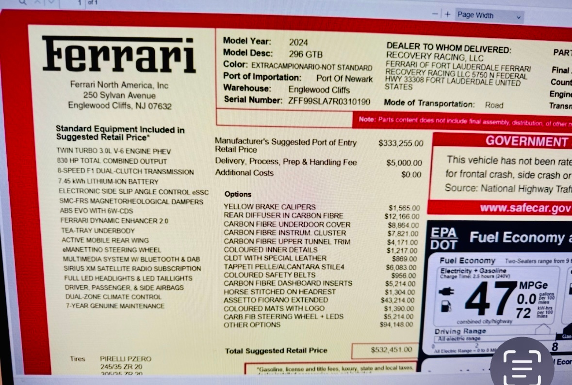 2024 Ferrari 296 GTB BASE thumbnail 14