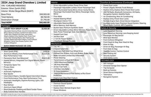 Silver Zynith 2024 Jeep Grand Cherokee L Limited