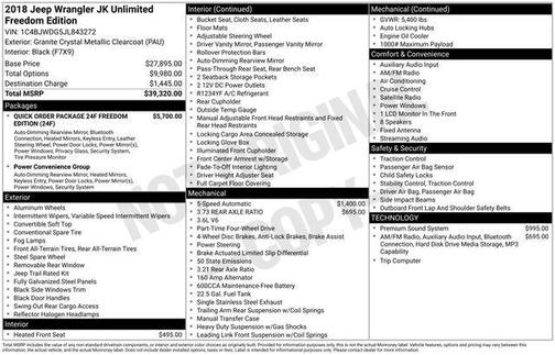 2018 Jeep Wrangler JK Unlimited Freedom Edition