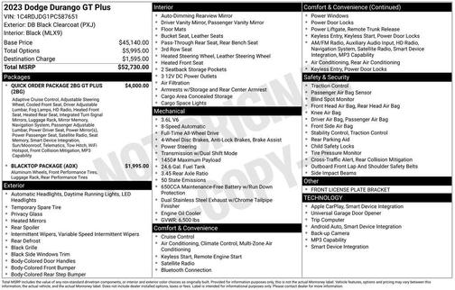 DB Black Crystal Clearcoat 2023 Dodge Durango GT