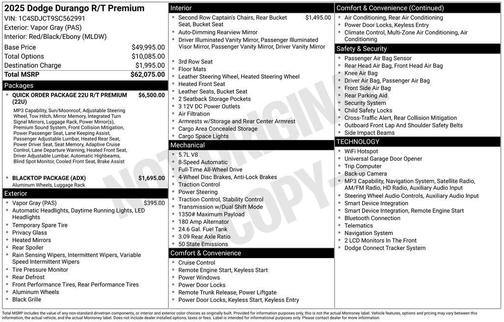 Vapor Gray 2025 Dodge Durango R/T