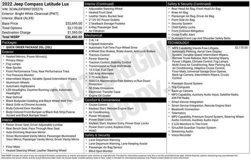 Bright White Clearcoat 2022 Jeep Compass Latitude Lux