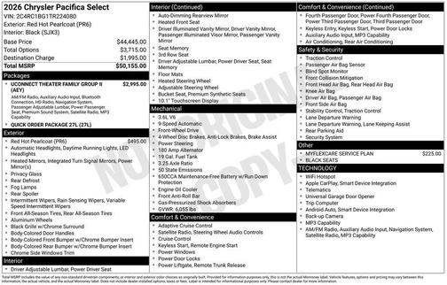 Red 2026 Chrysler Pacifica Select
