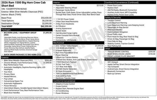 Billet Silver Metallic Clearcoat 2026 RAM 1500 Big Horn/Lone Star