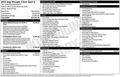 Silver Zynith Clearcoat 2024 Jeep Wrangler Sport